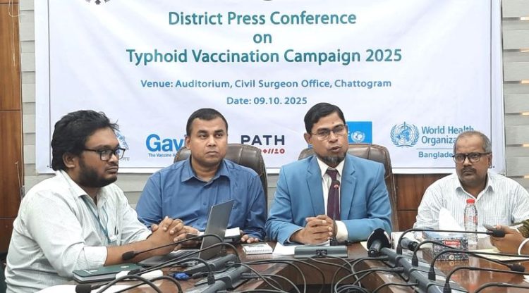 চট্টগ্রাম জেলায় টাইফয়েড টিকা পাবে ১৬ লাখ ৩২ হাজার শিশু