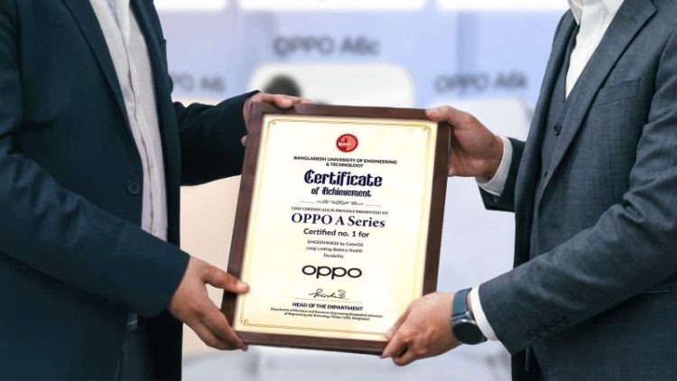 অপো এ সিরিজকে নম্বর ১ স্মুথনেস, ব্যাটারি লাইফ ও ডিউরেবিলিটির স্বীকৃতি বুয়েটের